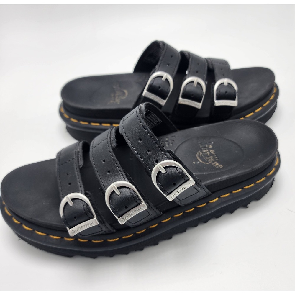 Dr Martens Blaire Slide Sandals Womens Black Triple Strap Buckle Platform Size 7